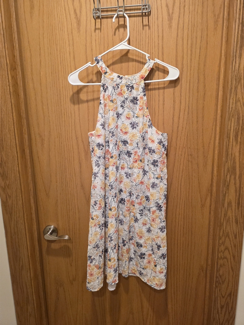 LOFT White Floral Halter Mini Dress with Yellow & Navy Accents